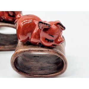 Unique Clay Pottery Pig Napkin Holders Lot Of 4 Country Farmhouse